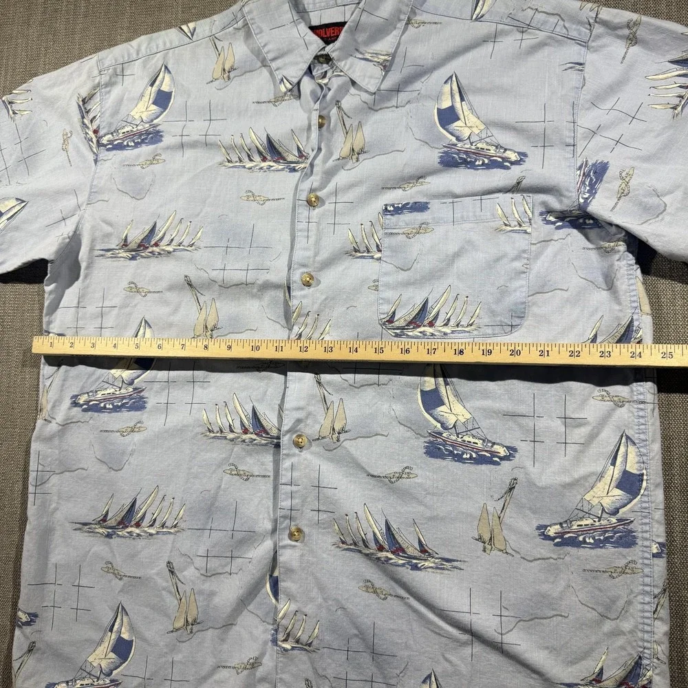 Wolverine Shirt Mens‎ Large Blue Sailing Boat Print Short Sleeve Button Up